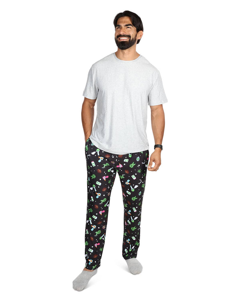 Weed 2pc Men's Pant PJ Set in a Bag: Black / S