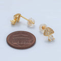 24K Gold Filled CZ Paved Mushroom Stud Earring | AB-1241
