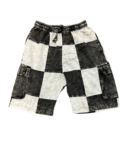 Cotton Black & White Patch Stonewash Lake Shorts D1265: S - Get Hempified Store