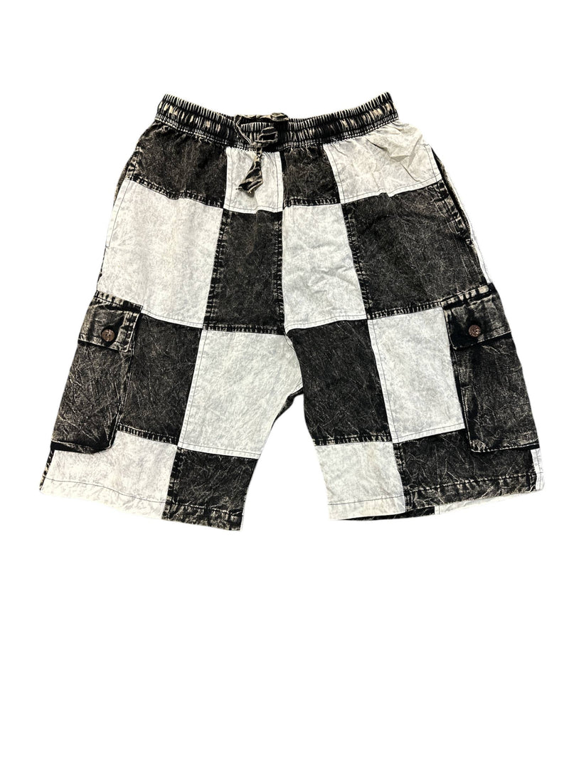 Cotton Black & White Patch Stonewash Lake Shorts D1265: XL - Get Hempified Store