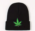 Green Leaf Embroidery Graphic Beanie Black - Get Hempified Store