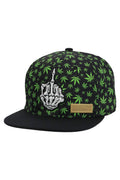 Middle Finger Up Skeleton Marijuana Snapback: BLACK / ONE SIZE