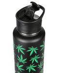 Thermal Insulated 32 Oz Weed Print Stainless Steel Bottle: Black / 32OZ