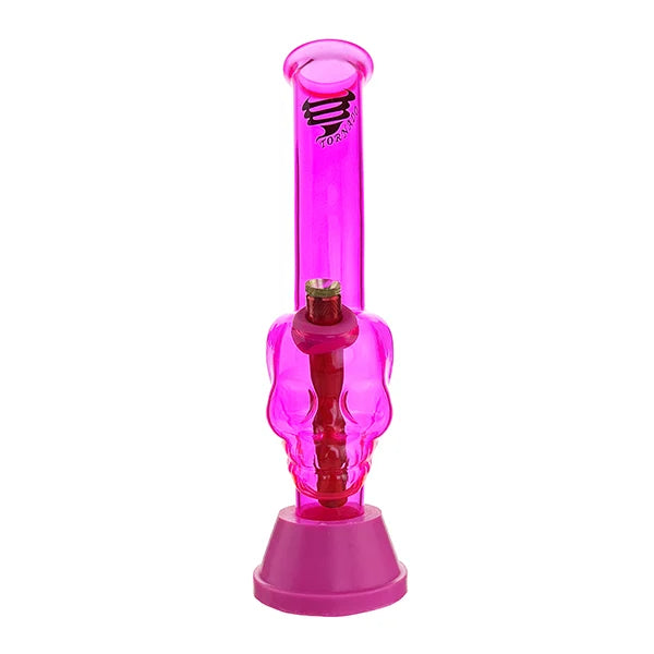 ULTIMATE MEDIUM TORNADO GRIPPER PINK SKULL GLASS BONG WITH SILICONE BASE, GROMMET & METAL BONZA STEM 25CM