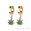 PAIR OF 316L SS EARRINGS W/GEM PAVED HEMP PENDANT: SS / CLEAR-3MM-9MM-