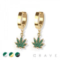 PAIR OF 316L SS EARRINGS W/GEM PAVED HEMP PENDANT: SS / CLEAR-3MM-9MM-