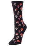 Mushroom Field Bamboo Blend Crew Sock: Black / 9-11
