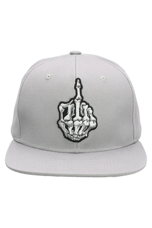 Middle Finger Up Skeleton Cotton Snapback: GRAY/BLACK / ONE SIZE