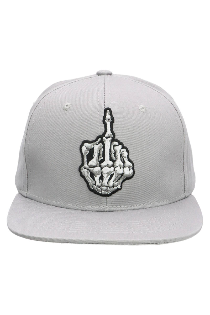 Middle Finger Up Skeleton Cotton Snapback: GRAY/BLACK / ONE SIZE