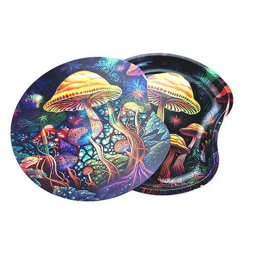 PSYCHEDELIC MUSHROOM METAL ROLLING TRAY WITH MAGNETIC LID – 18X17CM