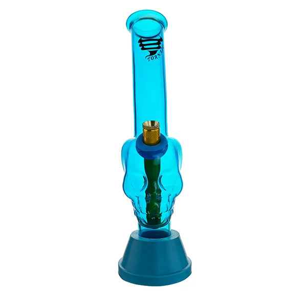 ULTIMATE MEDIUM TORNADO GRIPPER BLUE SKULL GLASS BONG WITH SILICONE BASE, GROMMET & METAL BONZA STEM 25CM DU-12948 - Get Hempified Store