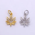 Dainty Gold CZ Micro Cannabis Charm 420 jewelry M-362: Silver