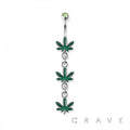 TRIPLE HEMP LEAF DANGLE 316L SURGICAL STEEL NAVEL RING
