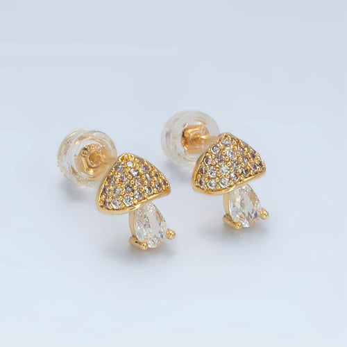 24K Gold Filled CZ Paved Mushroom Stud Earring | AB-1241