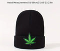Green Leaf Embroidery Graphic Beanie Black - Get Hempified Store