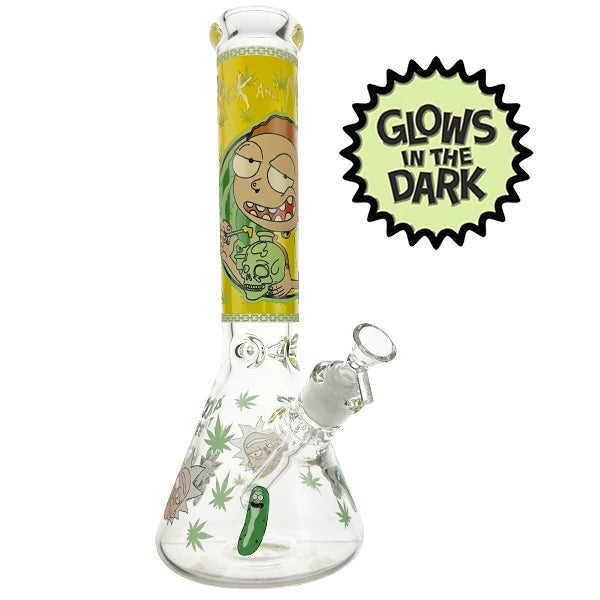 PERFECT GLOW IN THE DARK RICK AND MORTY BEAKER BONG 35CM – 7MM THICK GLASS - Get Hempified Store
