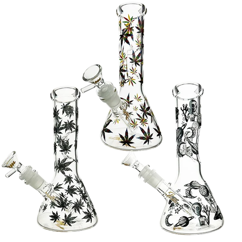 PRINTED GLASS BEAKER BONG 20CM | GRAPHIC DESIGN BONG | 14MM CONE INCLUDED