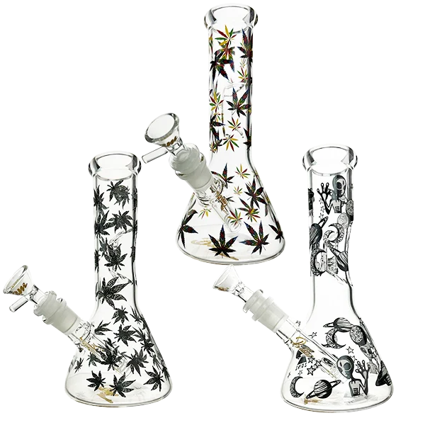 PRINTED GLASS BEAKER BONG 20CM | GRAPHIC DESIGN BONG | 14MM CONE INCLUDED
