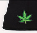 Green Leaf Embroidery Graphic Beanie Black - Get Hempified Store