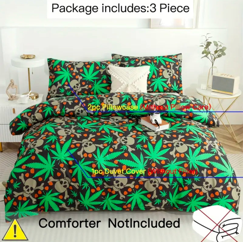 Skull And Hemp Leaf Quilt Set 3 piece