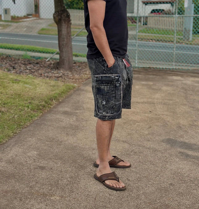 Mushroom Print Box Shorts - Black K-140