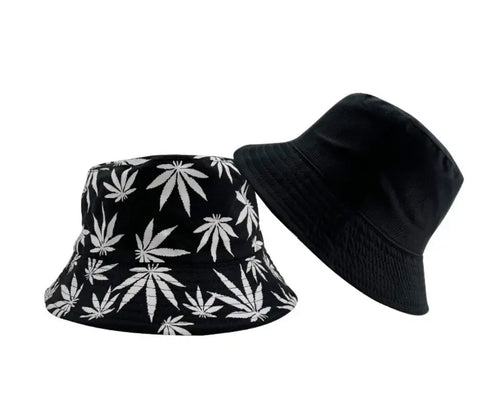 Hemp Leaf Print Bucket Hat Reversible