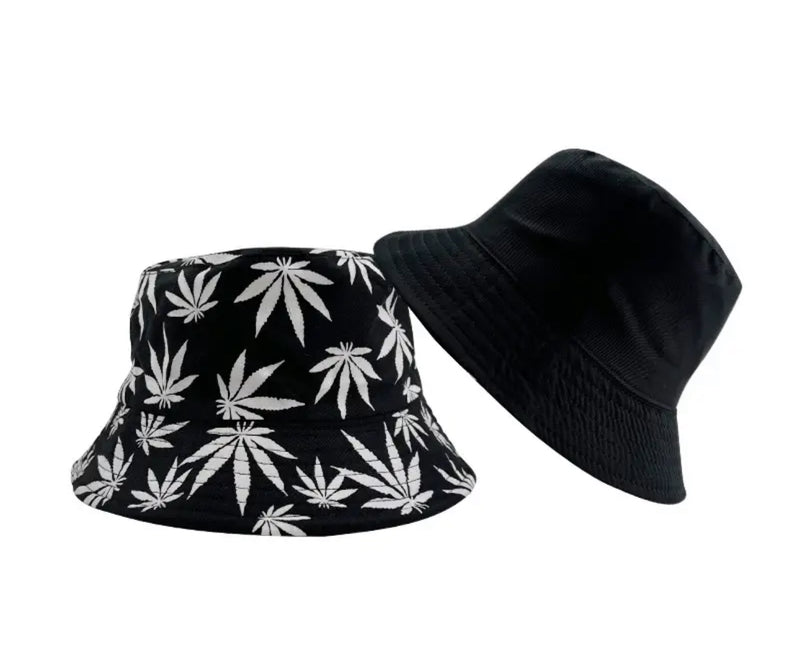 Hemp Leaf Print Bucket Hat Reversible