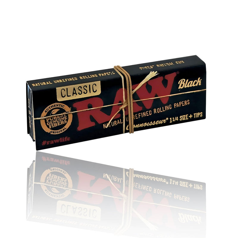 RAW - Black Connoisseur 1 1/4 Size Rolling Papers And Tips