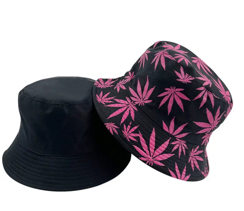 Hemp Leaf Print Bucket Hat Reversible