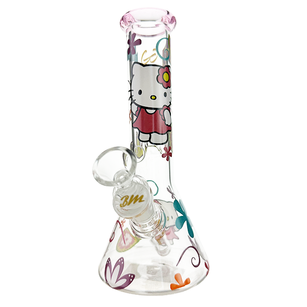Ultimate Hello Kitty Glass Beaker Bong Flower Dress Design 23cm with Ice Catcher & Shotty