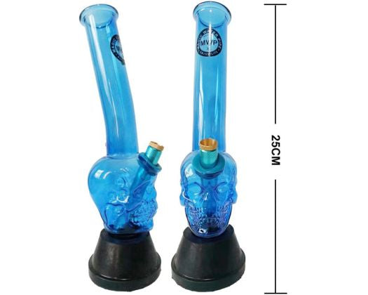 Medium Skull Glass Gripper Blue 25cm