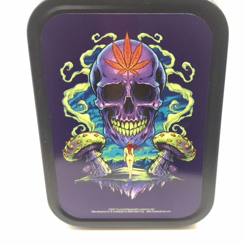 Stash tin large.     Purple Cannabis skull
