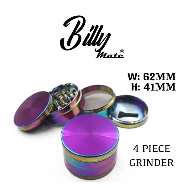 BILLY MATE RAINBOW  4 PIECE HERB GRINDER 62MM