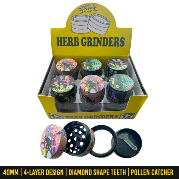 40MM RICK AND MORTY UNIQUE COLLECTION METAL WEED AND HERB GRINDER WITH DIAMOND SHAPE TEETH