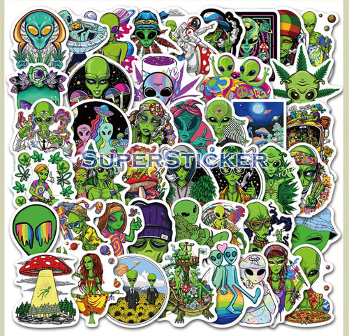 Psychedelic Trippy Weed Alien Vinyl Decal Stickers