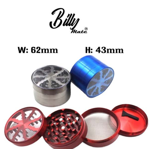 DU 77090  Billy Mate 4 Piece Thunder Herb Grinder / Muller With Kief Scraper – 62mm