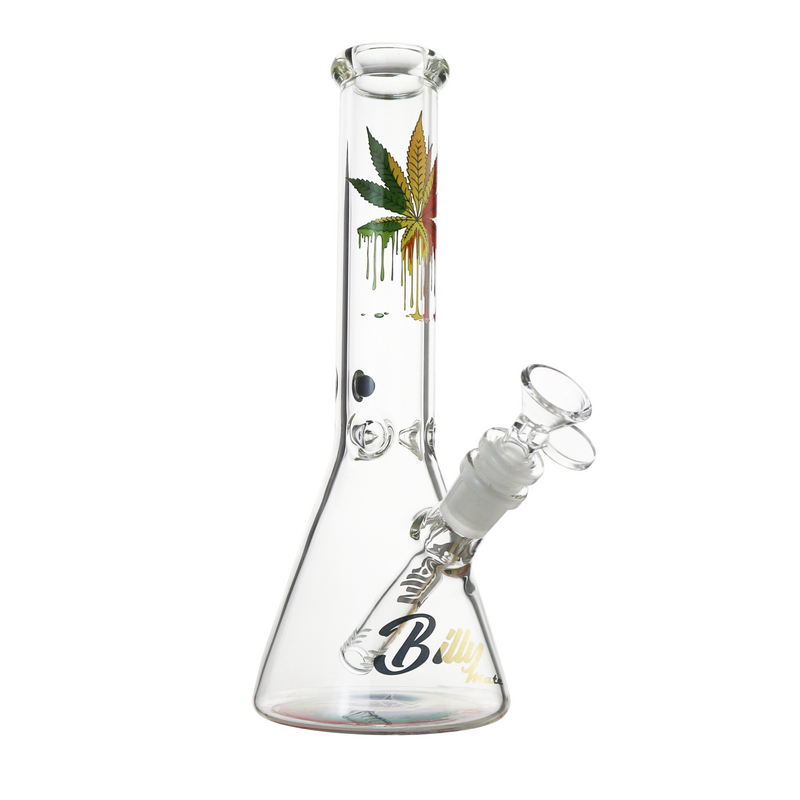 DU 120087.           Melting Marijuana Leaf Glass Beaker Waterpipe – 25cm