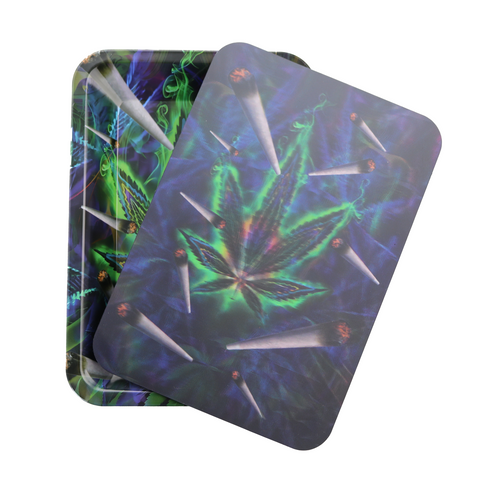 Tray with 3D magnetic  lid          Illuminated Marijuana Leaf Metal Tray –