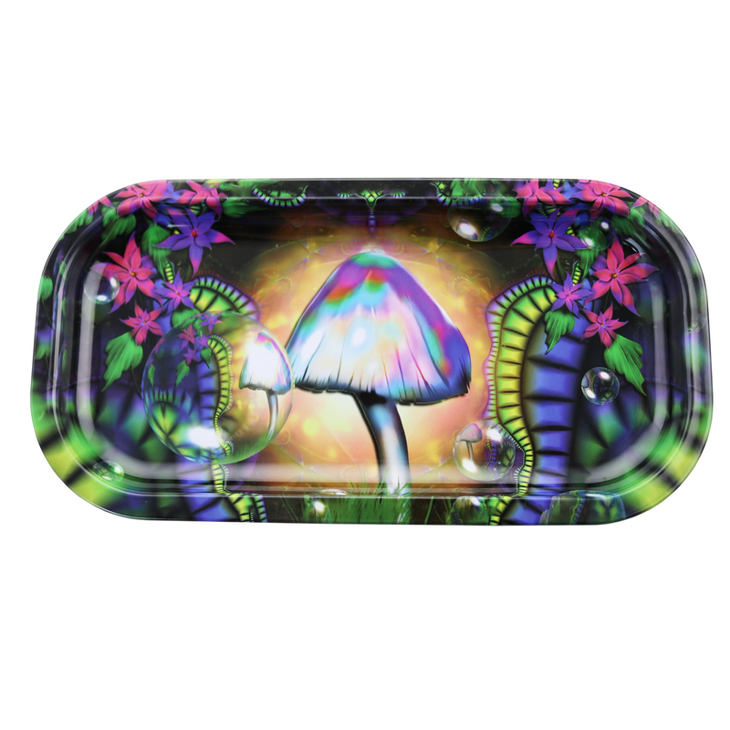 Tray with 3D magnetic lid.     Rainbow Rapture Shroom Metal Tray! 🍄