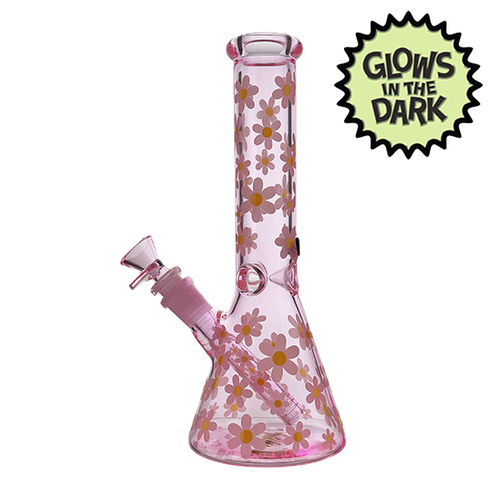 Glows In The Dark Marc Jacobs Daisy Glass Beaker Waterpipe (Pink) – 25cm by Billy Mate Du 120023 - Get Hempified Store