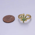 Gold Mary Jane Ring Green Weed Ring Open Adjustable Ring