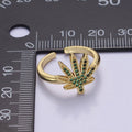 Gold Mary Jane Ring Green Weed Ring Open Adjustable Ring