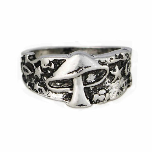 Rustic Silver Mushroom Band Ring