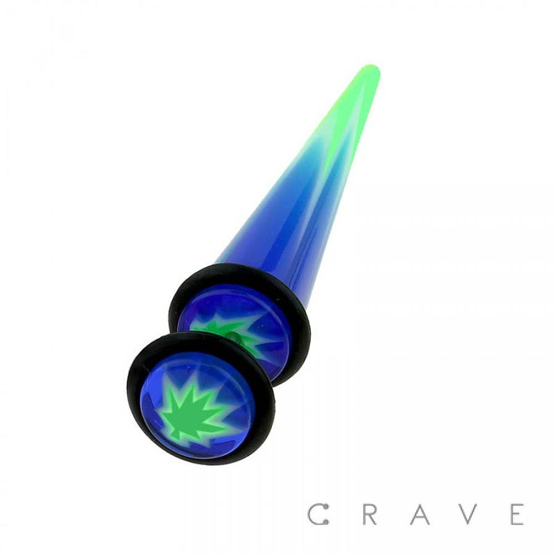 ACRYLIC FAKE TAPER WITH HEMP MARBLE: Blue-16GA (1.2mm)-1/4" (6MM)-0GA (8mm)