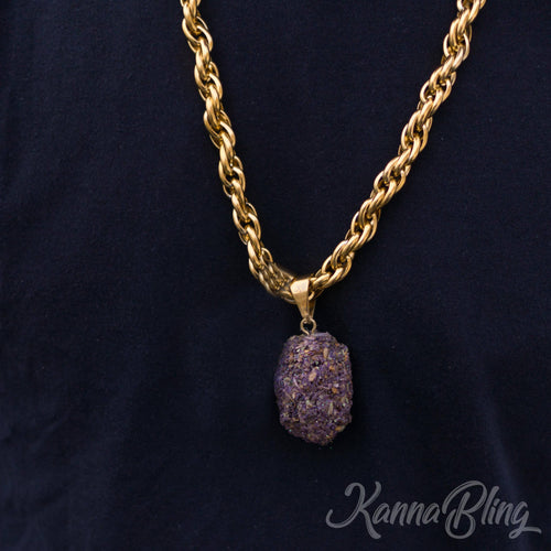 KannaBling - Gold Rope Chain Purple Single Nug 10mm 28" (Men): Purple
