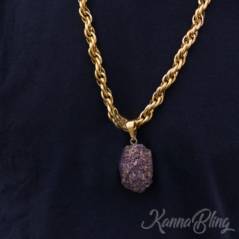 KannaBling - Gold Rope Chain Purple Single Nug 10mm 28" (Men): Purple