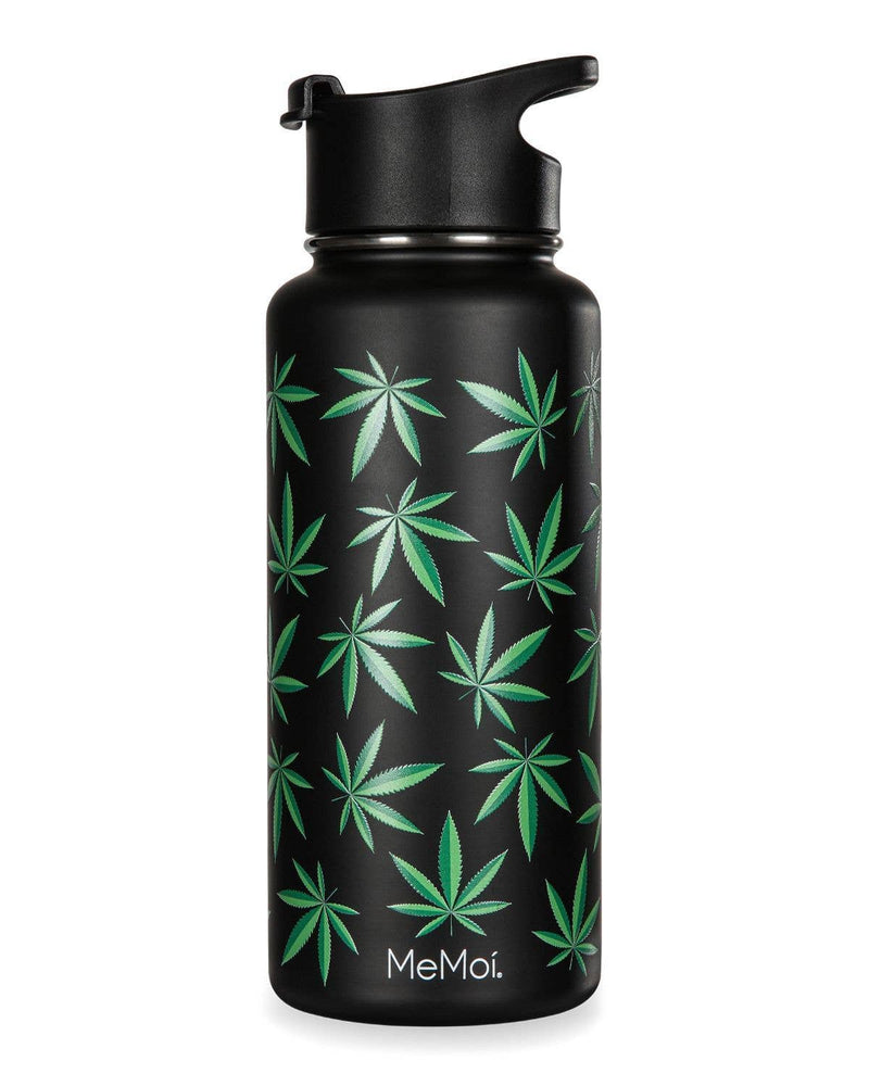 Thermal Insulated 32 Oz Weed Print Stainless Steel Bottle: Black / 32OZ