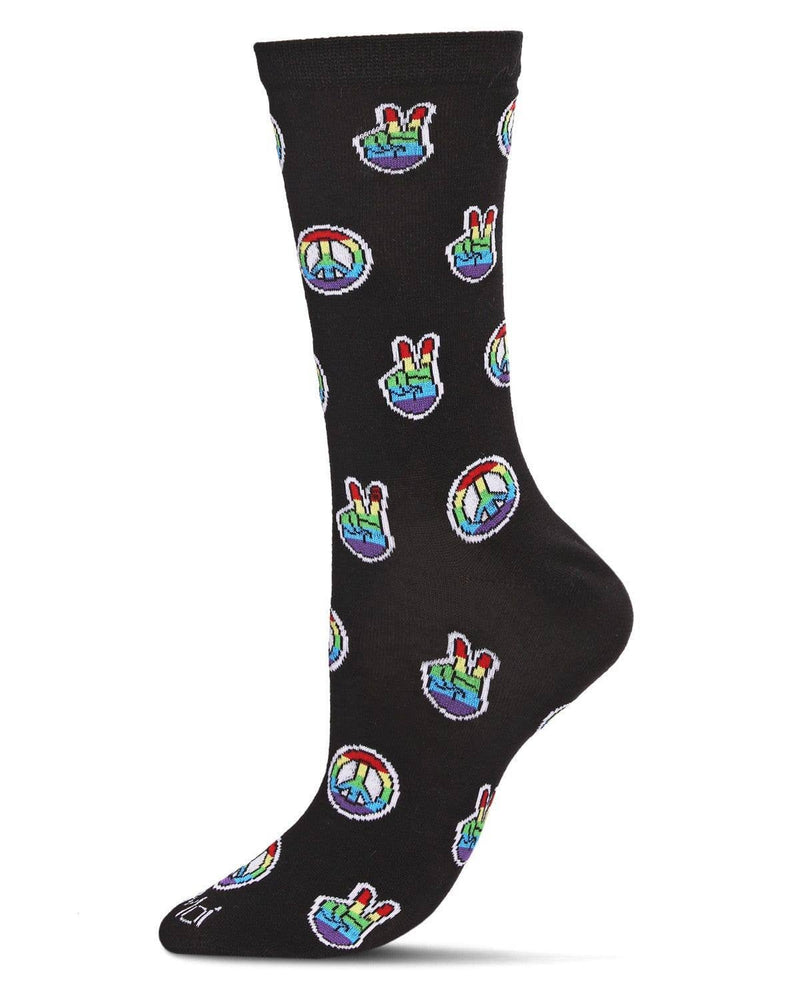 Peace Out Bamboo Blend Crew Socks: Black / 9-11
