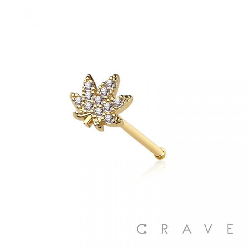 CZ GEM PAVED HEMP 316L SURGICAL STEEL NOSE BONE STUD: GOLD