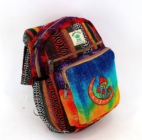 HSBP 24 Hemp Moon Mushroom Hand Embroidered Sling Backpack